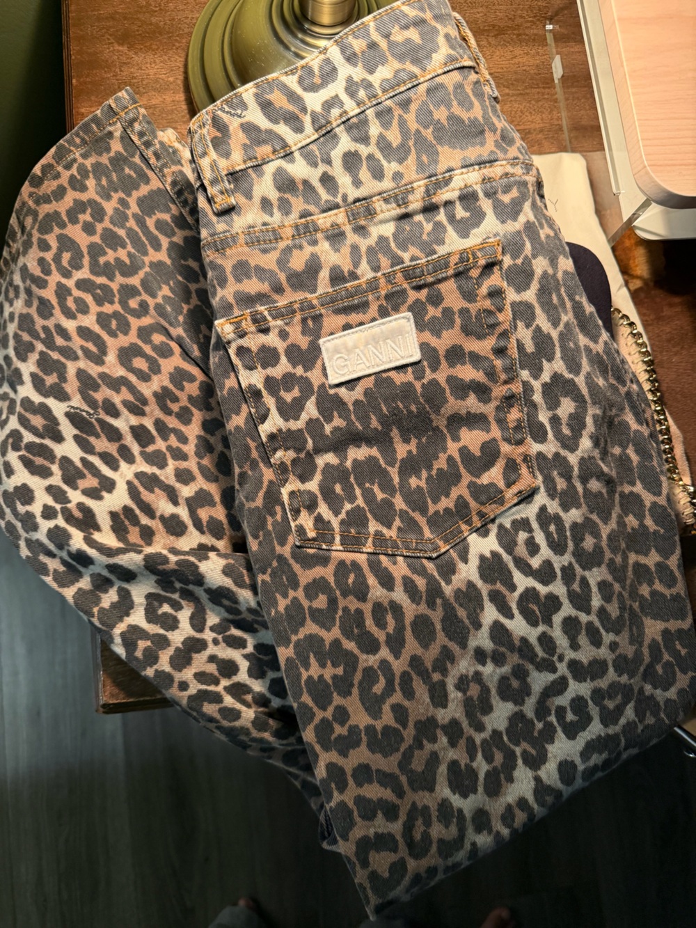 Ganni Leopard Print Denim Jeans Leopard Betzy Cropped Jeans 31/ US 10